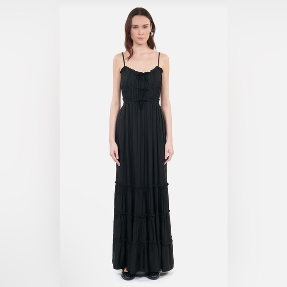 NWT The Kooples Size 1 (small) Long Black Maxi Dress With Velvet Bows - Picture 2 of 7